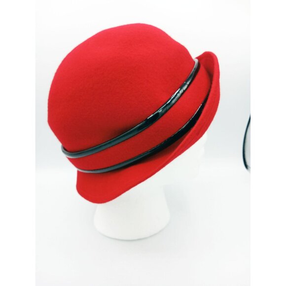 Red Wool Cloche Hat With Black Trim & Button Detailing Fits Most Sizes Target - Picture 7 of 14